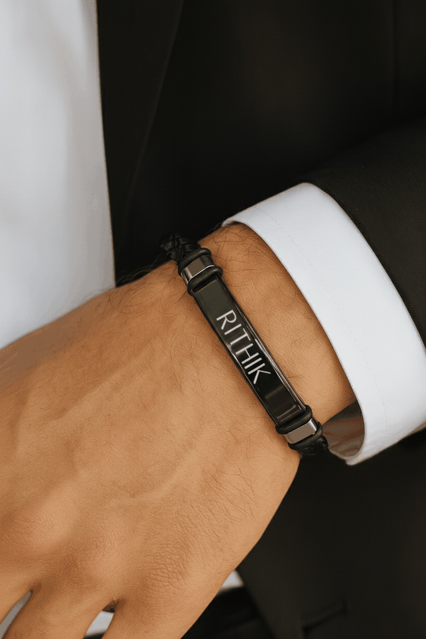 Personalized Noir Tag Men’s Bracelet | Black Chain Streetwear Bracelet with Custom Tag Charm House Of RISMÉ
