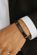 Personalized Noir Tag Men’s Bracelet | Black Chain Streetwear Bracelet with Custom Tag Charm House Of RISMÉ