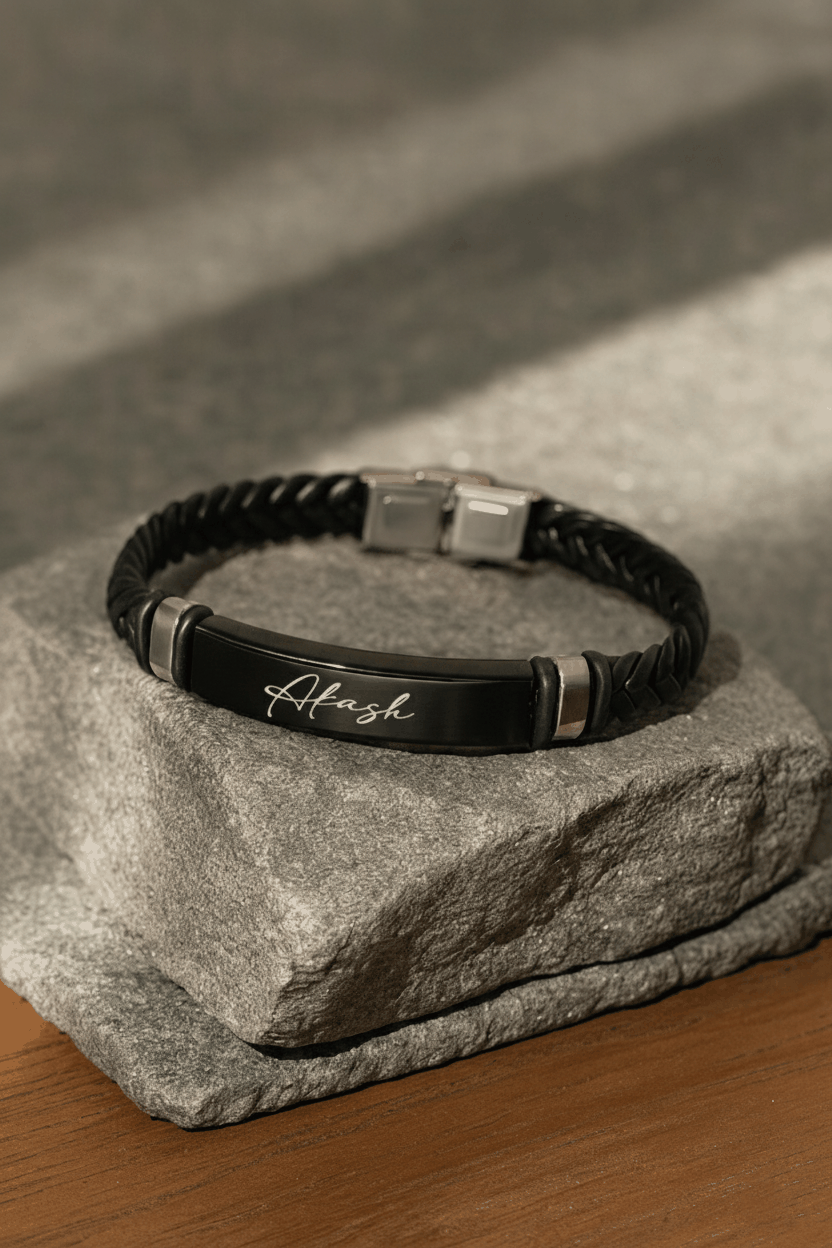 Personalized Noir Tag Men’s Bracelet | Black Chain Streetwear Bracelet with Custom Tag Charm House Of RISMÉ