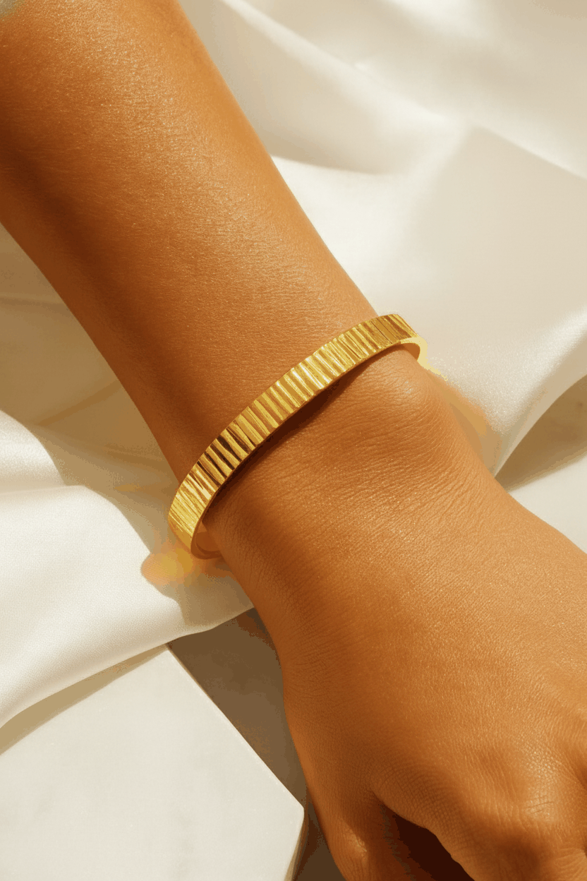 Prisma 24K Gold Plated Bangle Bracelet for Women | Elegant Statement Gold Bangle House Of RISMÉ