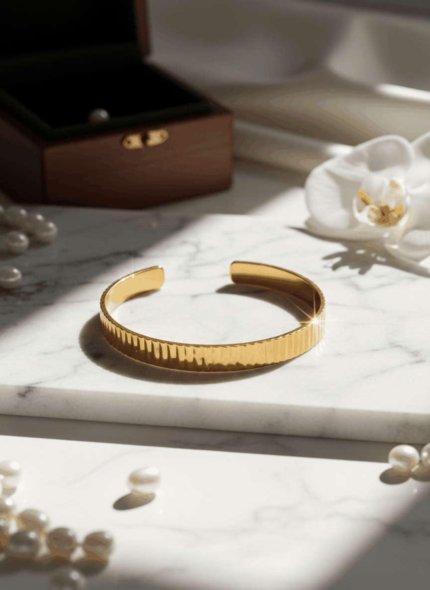 Prisma 24K Gold Plated Bangle Bracelet for Women | Elegant Statement Gold Bangle House Of RISMÉ