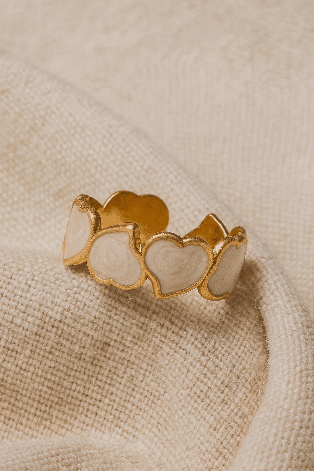 Serenza Hearts 18K Gold Plated Adjustable Ring | Pearlescent Leaf Heart Pattern Band, Waterproof & Non-Tarnish House Of RISMÉ