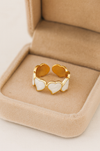 Serenza Hearts 18K Gold Plated Adjustable Ring | Pearlescent Leaf Heart Pattern Band, Waterproof & Non-Tarnish House Of RISMÉ