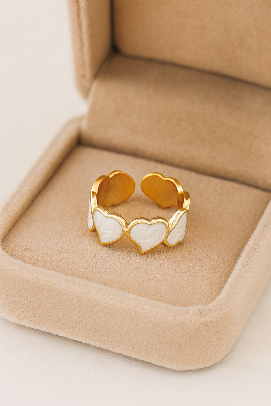 Serenza Hearts 18K Gold Plated Adjustable Ring | Pearlescent Leaf Heart Pattern Band, Waterproof & Non-Tarnish House Of RISMÉ