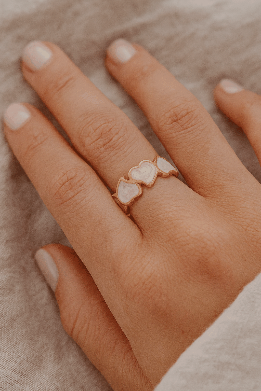 Serenza Hearts 18K Gold Plated Adjustable Ring | Pearlescent Leaf Heart Pattern Band, Waterproof & Non-Tarnish House Of RISMÉ