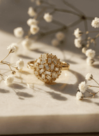 Starlit Burst 18K Gold Plated Zircon Adjustable Ring | Elegant Copper Statement Ring with Sparkling Zircon House Of RISMÉ