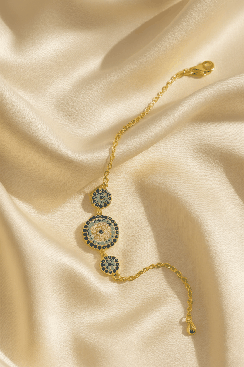 Trio Evil Eye 925 Sterling Silver Bracelet for Women | Dual Tone Gold & Silver Protective Charm Bracelet House Of RISMÉ