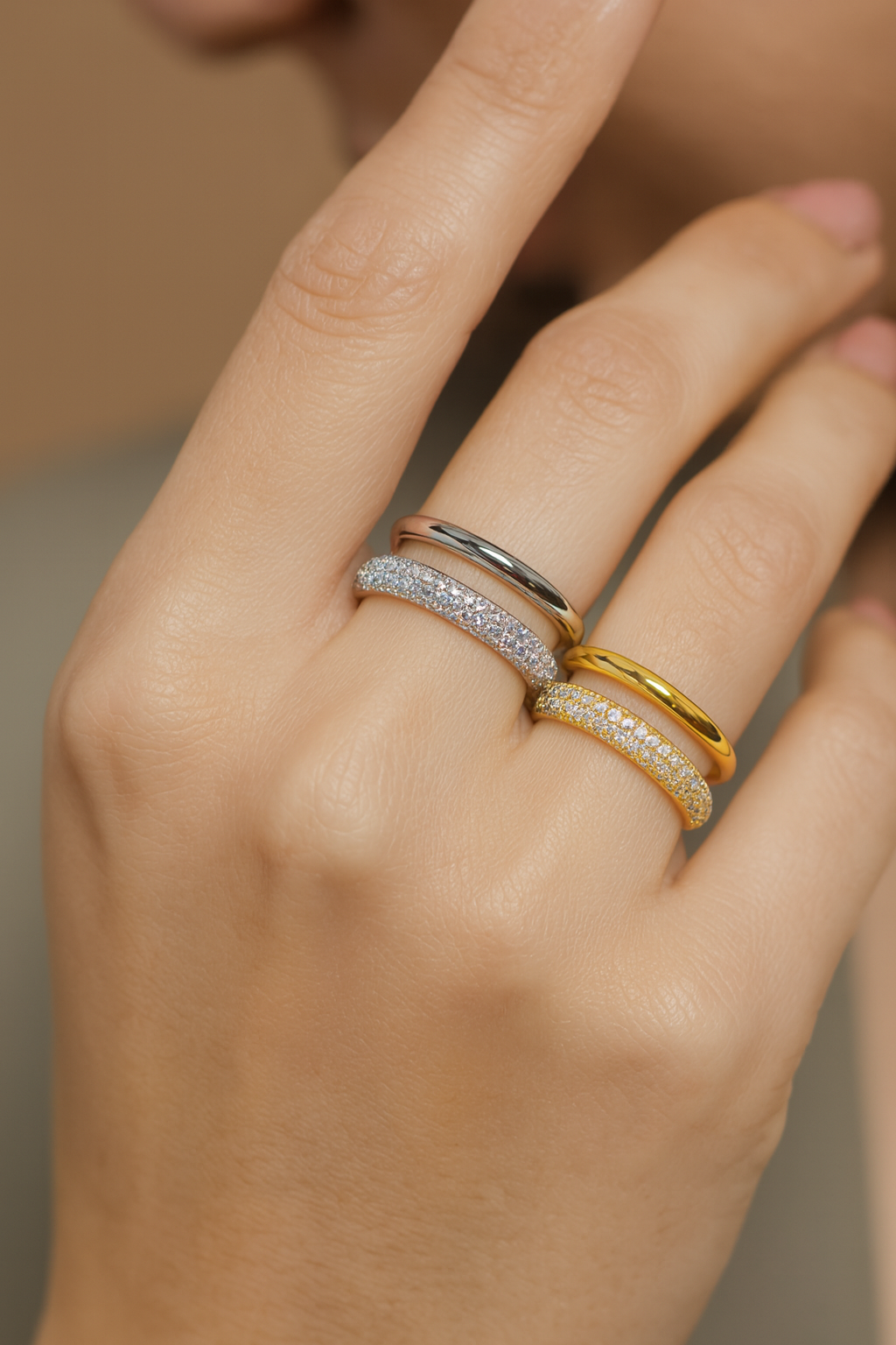 Twilight Lustre Band 18K Gold Plated Zircon Adjustable Ring | Gold & Silver Copper Statement Ring with Sparkling Zircon House Of RISMÉ