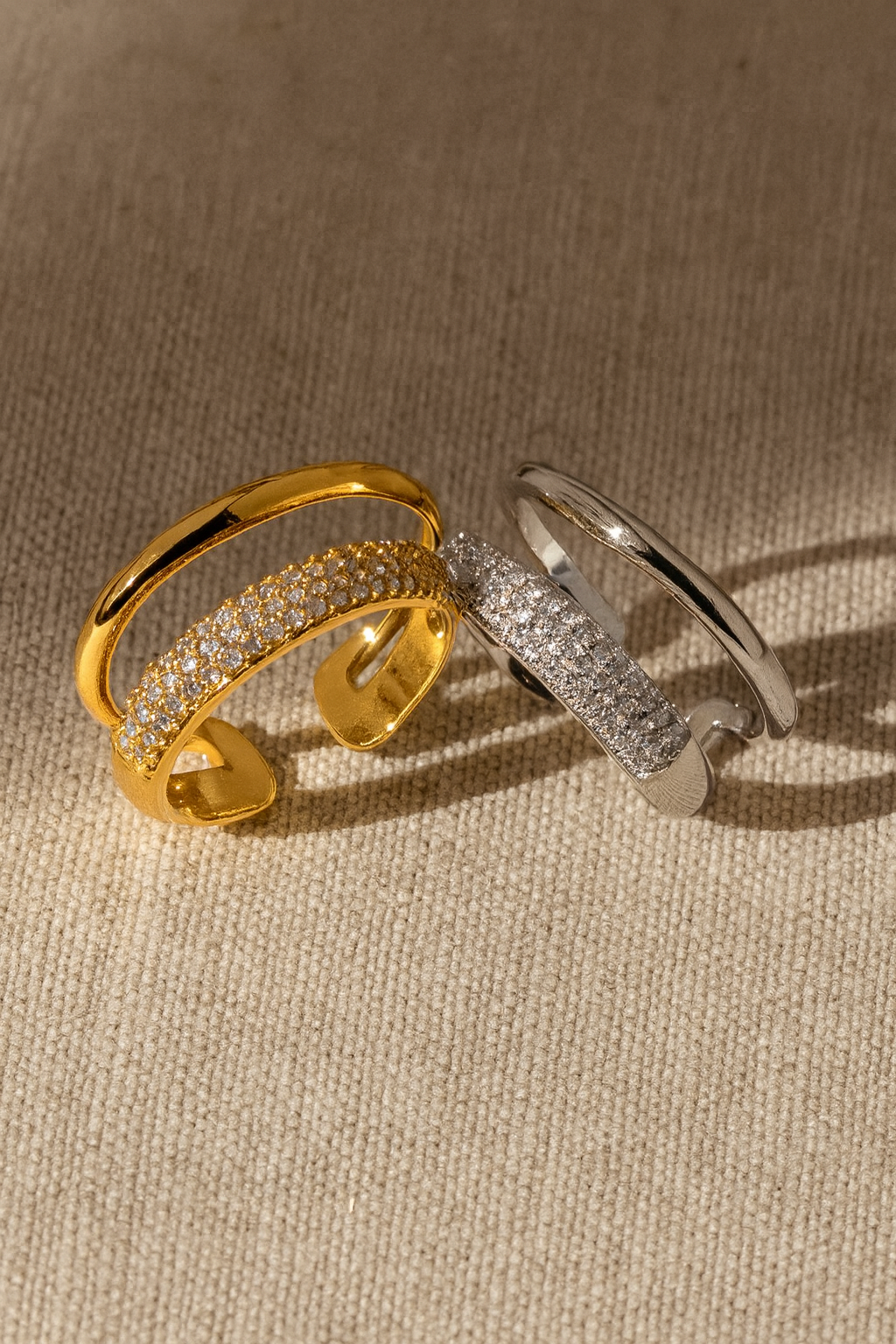 Twilight Lustre Band 18K Gold Plated Zircon Adjustable Ring | Gold & Silver Copper Statement Ring with Sparkling Zircon House Of RISMÉ