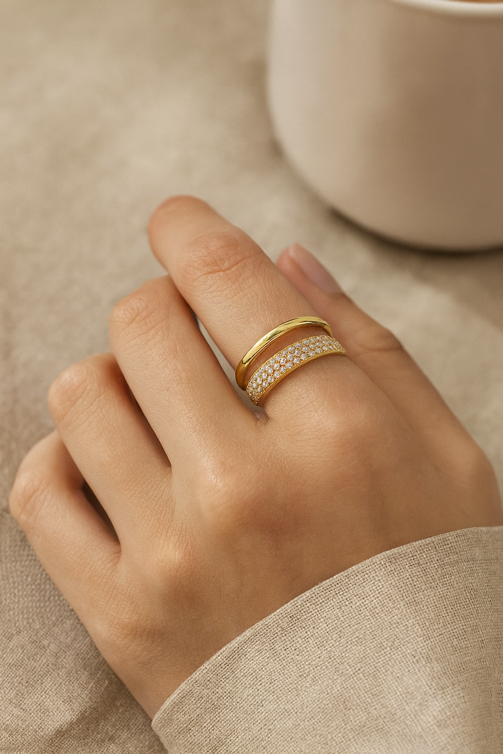 Twilight Lustre Band 18K Gold Plated Zircon Adjustable Ring | Gold & Silver Copper Statement Ring with Sparkling Zircon House Of RISMÉ