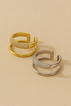 Twilight Lustre Band 18K Gold Plated Zircon Adjustable Ring | Gold & Silver Copper Statement Ring with Sparkling Zircon House Of RISMÉ