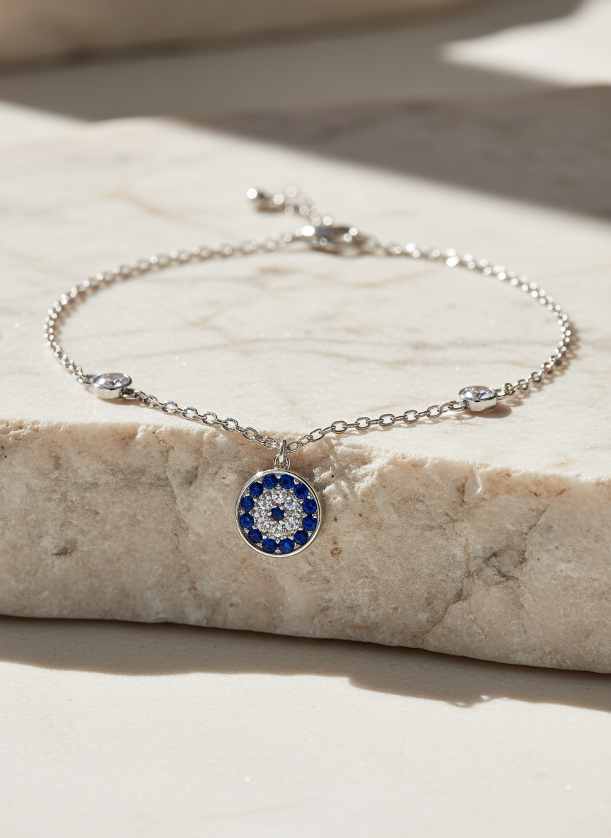 Celestia Evil Eye 925 Sterling Silver Bracelet for Women | Dual Tone Gold & Silver Elegant Protective Charm Bracelet