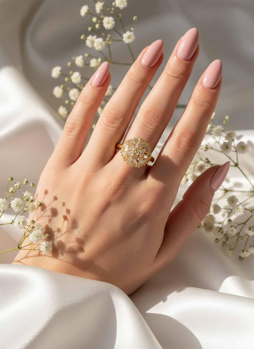 Starlit Burst 18K Gold Plated Zircon Adjustable Ring | Elegant Copper Statement Ring with Sparkling Zircon