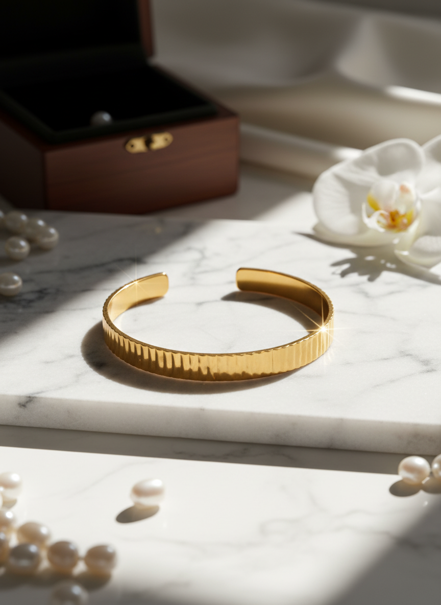 Prisma 24K Gold Plated Bangle Bracelet for Women | Elegant Statement Gold Bangle