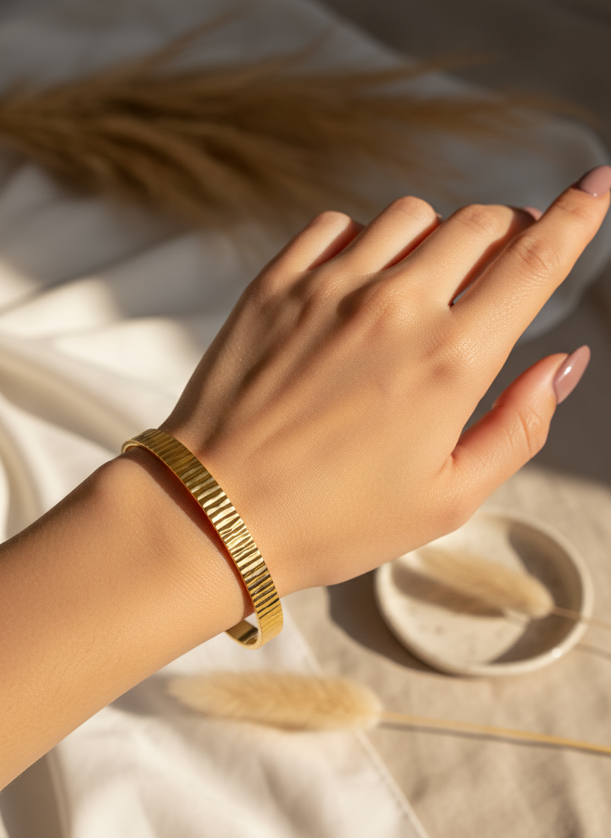 Prisma 24K Gold Plated Bangle Bracelet for Women | Elegant Statement Gold Bangle