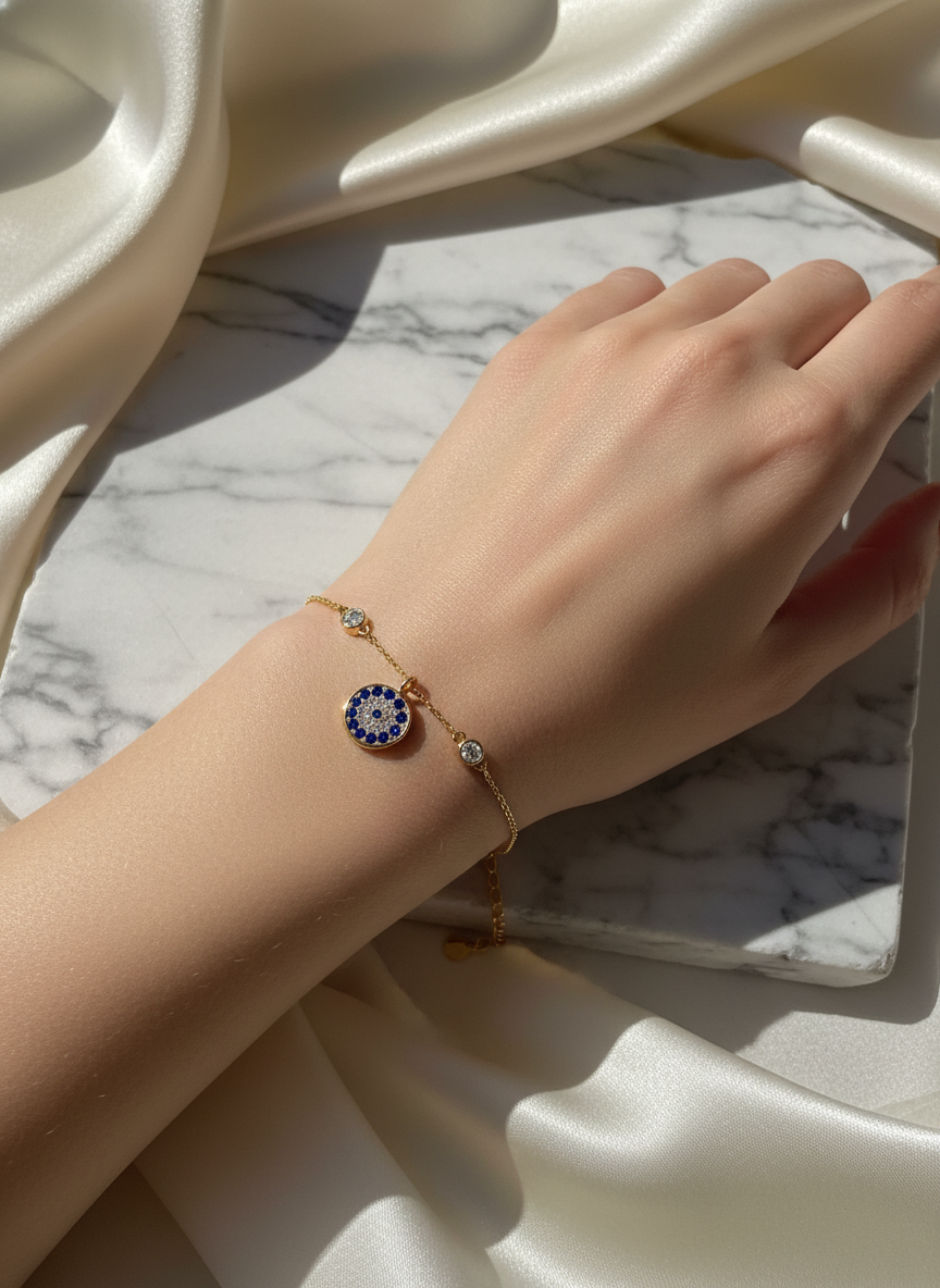 Celestia Evil Eye 925 Sterling Silver Bracelet for Women | Dual Tone Gold & Silver Elegant Protective Charm Bracelet
