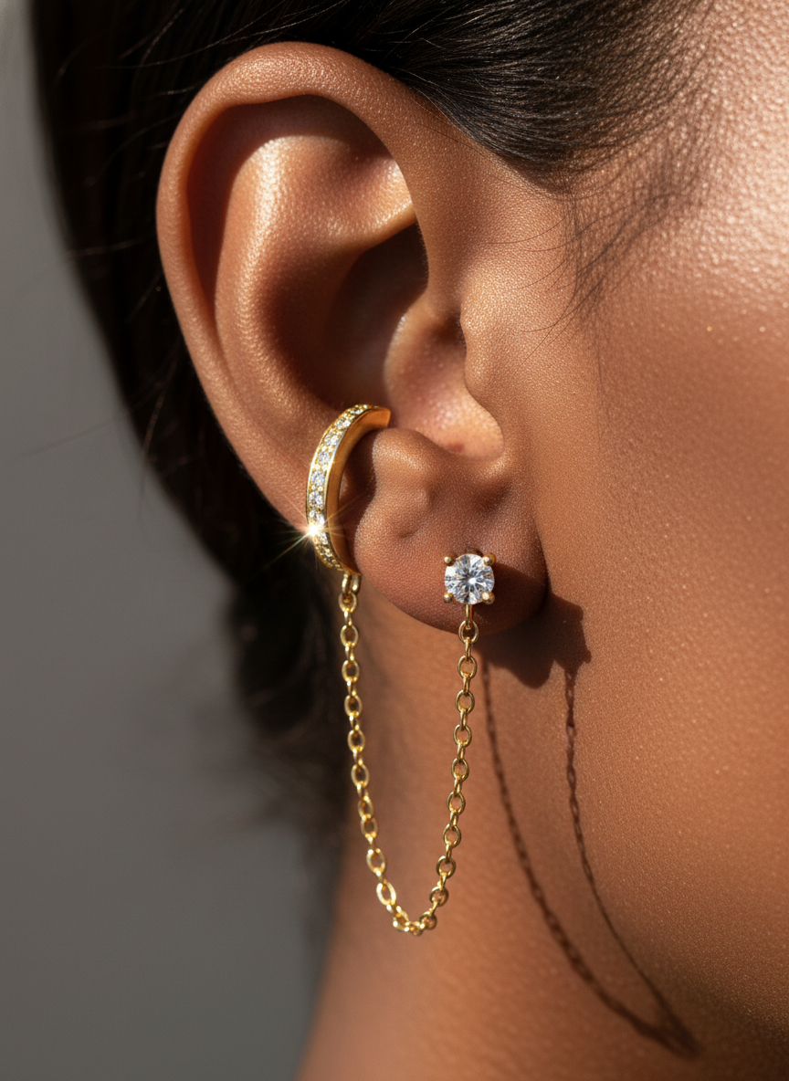 Celeste Connect 925 Sterling Silver Chain Earrings for Women | Gold & White Gold Plated Zircon Earrings