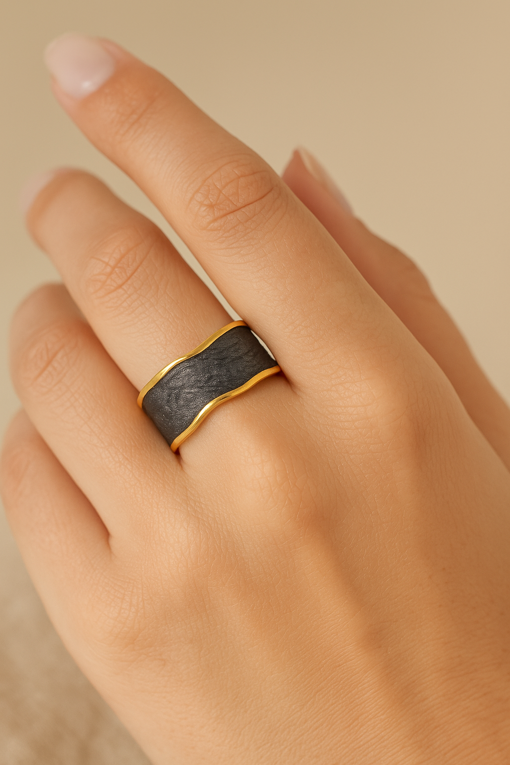 White Mirage 18K Gold Plated Adjustable Ring | Pearlescent Wave Pattern Band, Waterproof & Non-Tarnish House Of RISMÉ