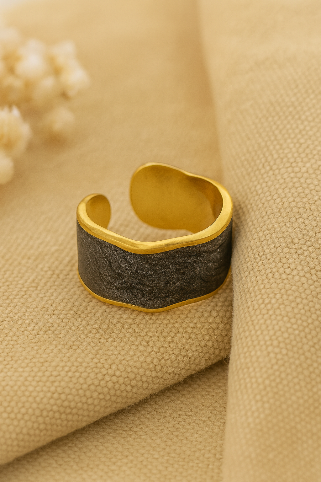 White Mirage 18K Gold Plated Adjustable Ring | Pearlescent Wave Pattern Band, Waterproof & Non-Tarnish House Of RISMÉ