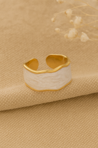 White Mirage 18K Gold Plated Adjustable Ring | Pearlescent Wave Pattern Band, Waterproof & Non-Tarnish House Of RISMÉ