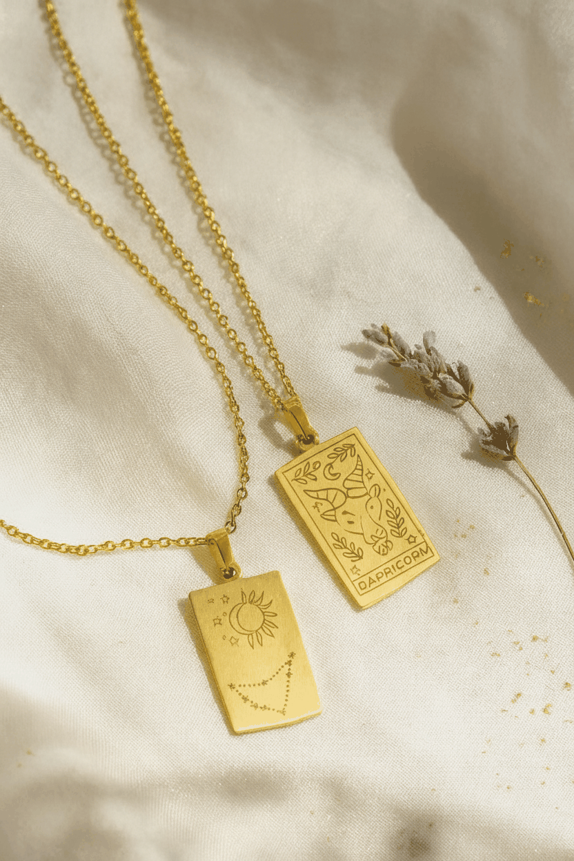 Zodiac Celestia Slabs Pendant Necklace | 18K Gold Plated Astrological Necklace for Women & Men House Of RISMÉ